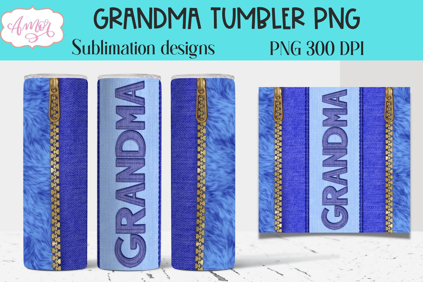 Grandma Tumbler wrap PNG for sublimation denim effect