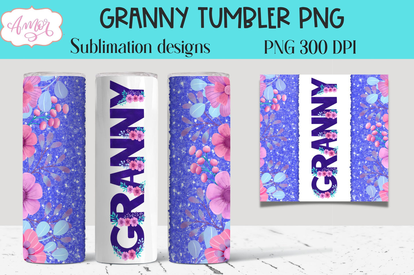 Granny floral template for 20oz tumbler sublimation