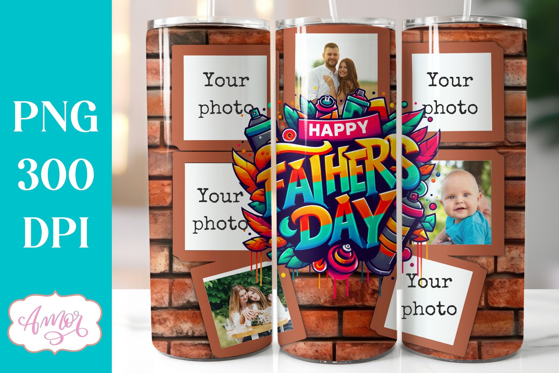 Happy Father's Day Photo tumbler wrap PNG for Sublimation