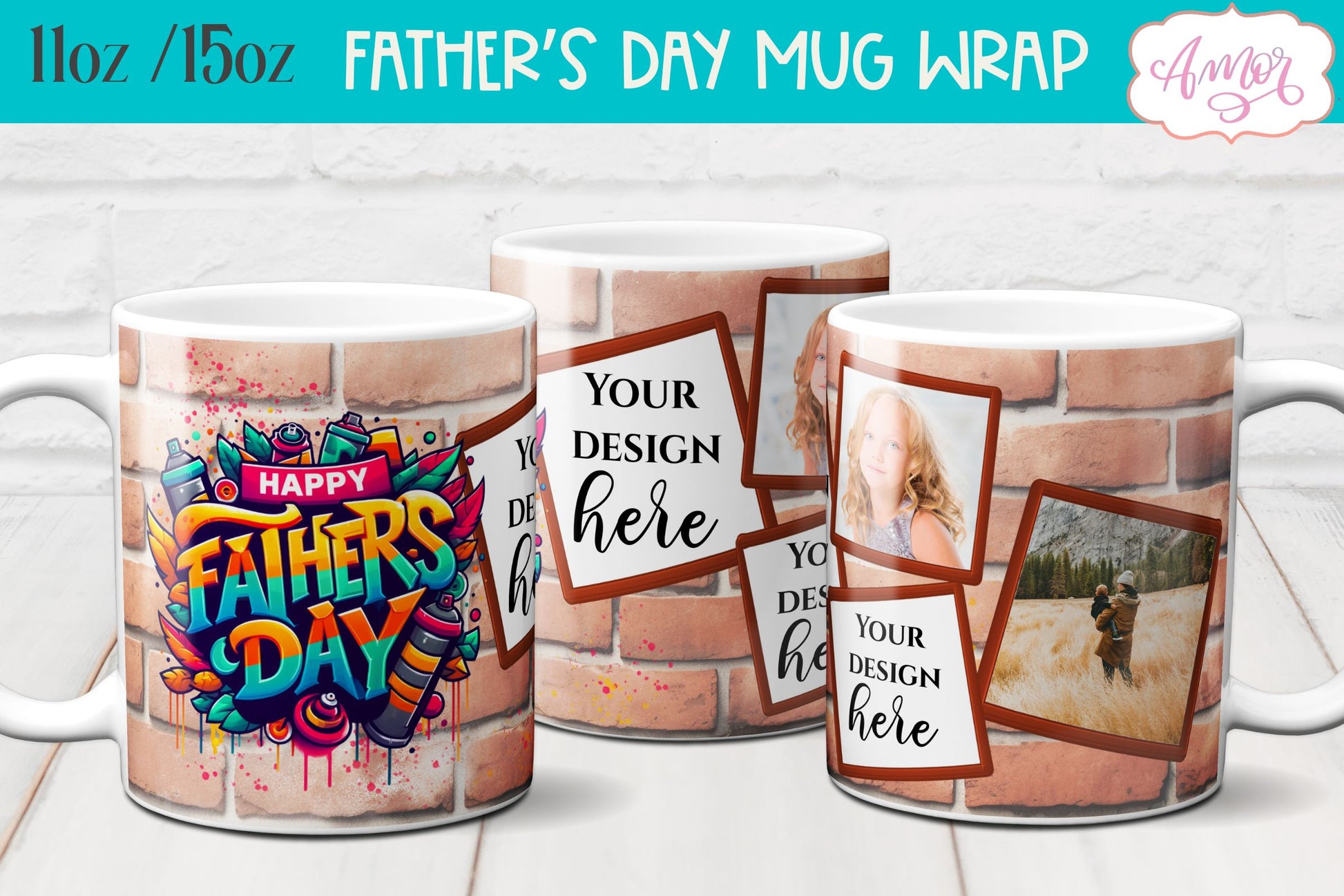 Happy Father's day photo mug wrap sublimation PNG