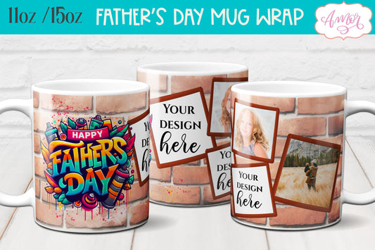 Happy Father's day photo mug wrap sublimation PNG