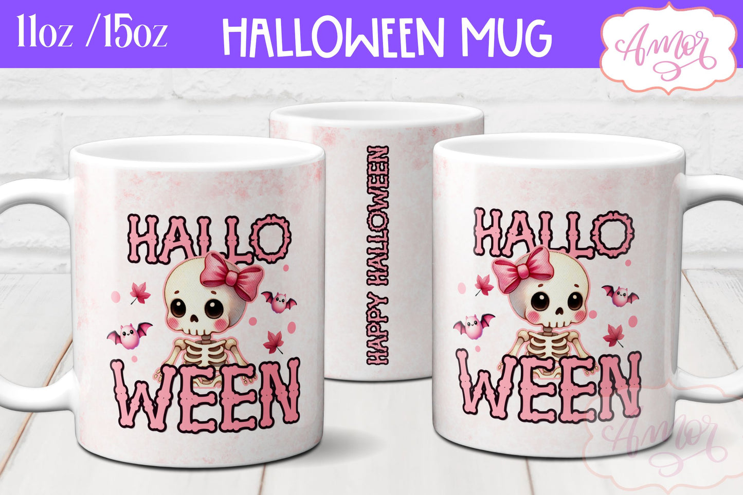 Happy Halloween mug wrap sublimation PNG | Pink Halloween mug