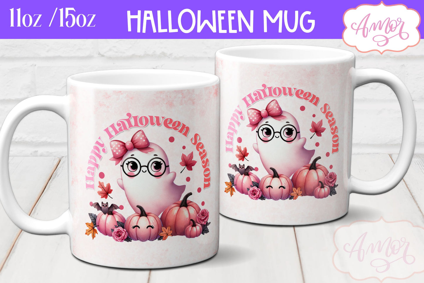 Happy Halloween mug wrap sublimation PNG | Pink Halloween mug