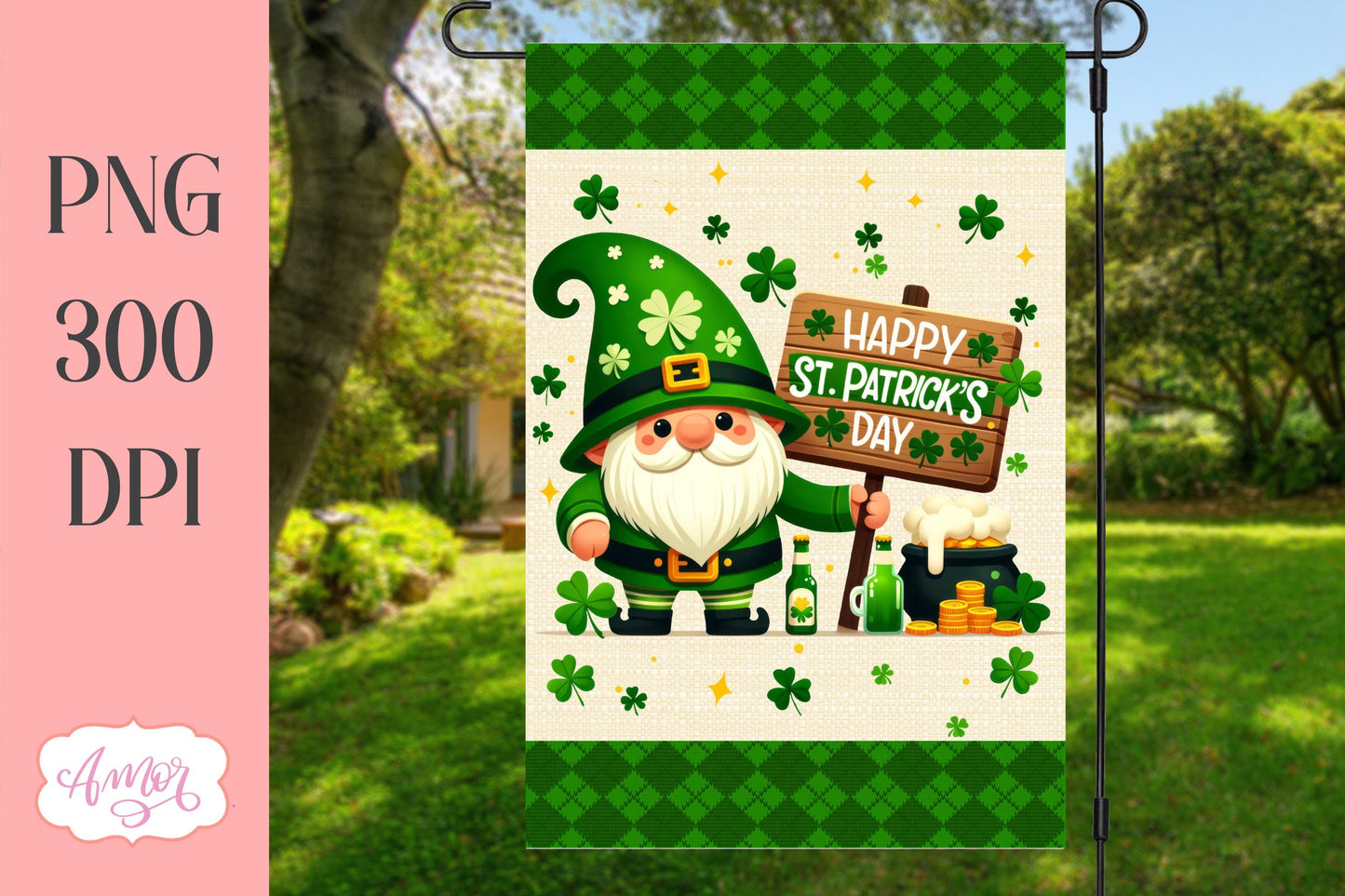 Happy St. Patrick's day garden flag PNG for sublimation