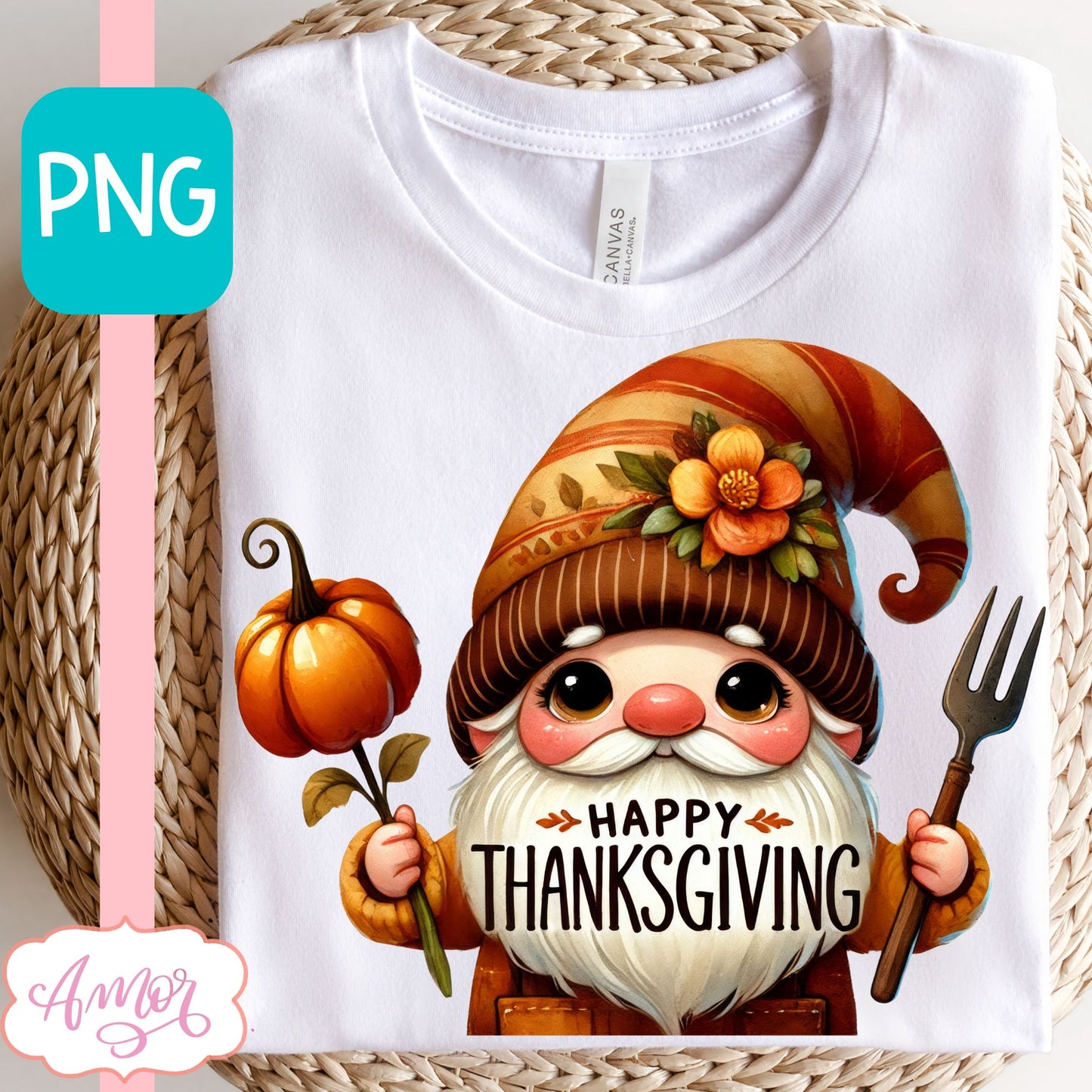 Happy Thanksgiving PNG for Sublimation | Cute Gnome PNG