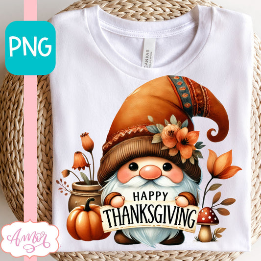 Happy Thanksgiving PNG for Sublimation | Cute Gnome PNG