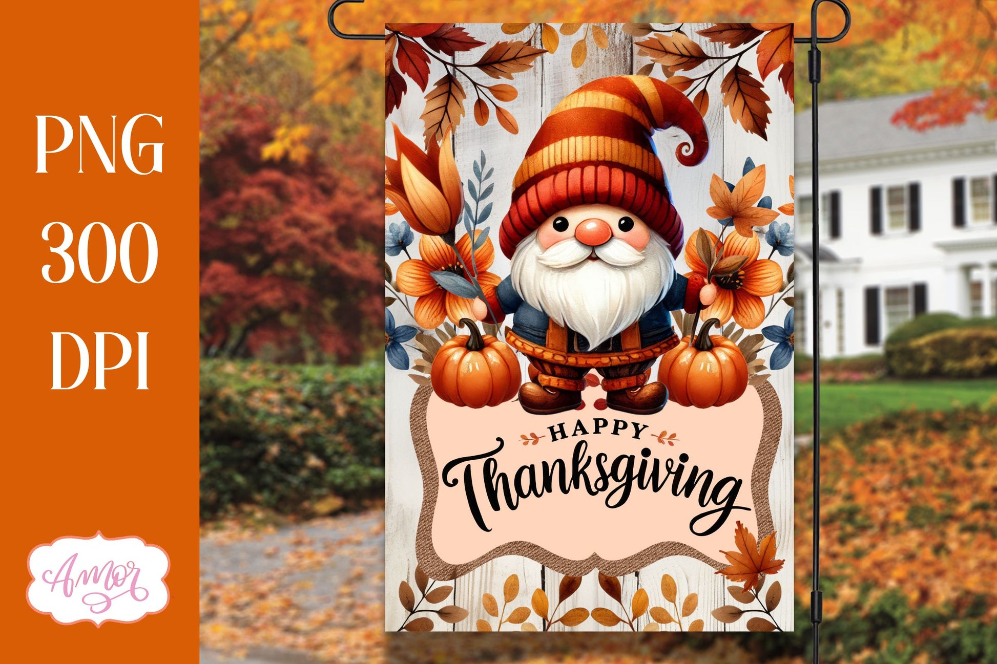 Happy thanksgiving garden flag sublimation | Cute gnome PNG