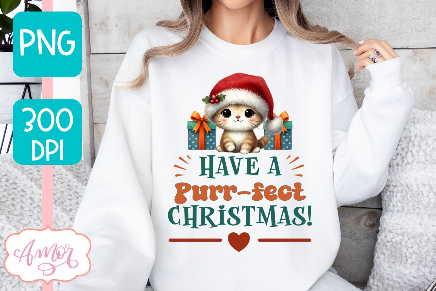 Have a purrfect Christmas PNG | Cute Christmas cat PNG