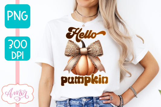 Hello Pumpkin sublimation PNG | Coquette bow PNG design