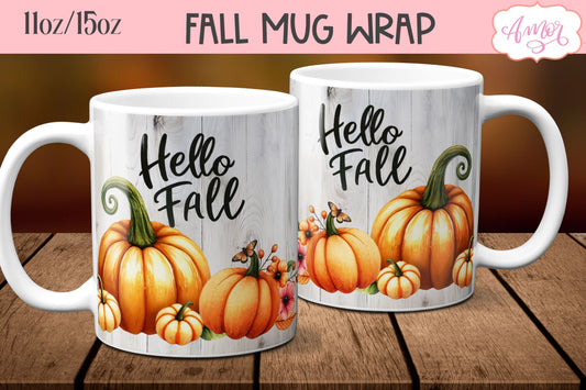 Hello fall mug wrap PNG for sub