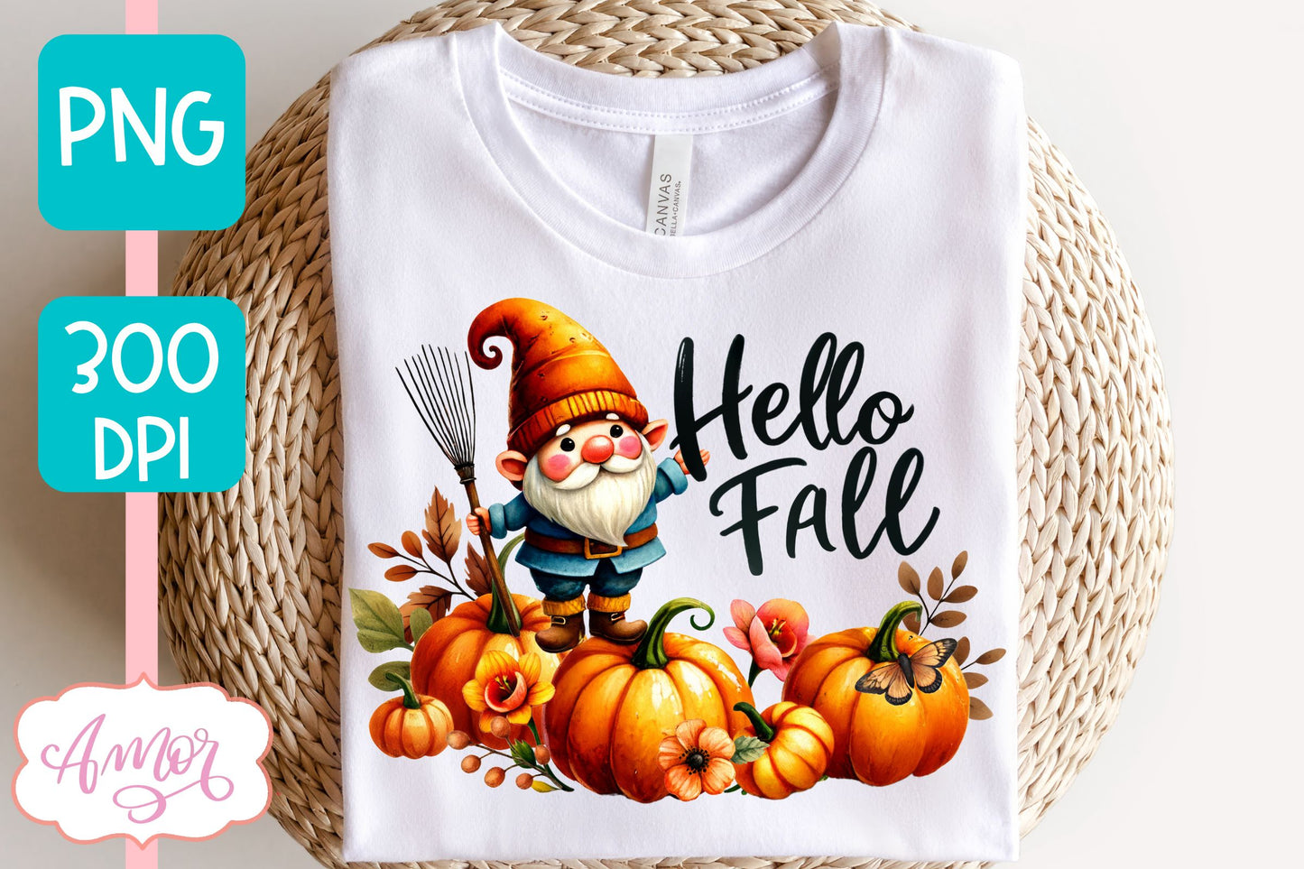 Hello fall sublimation PNG | cute fall gnome PNG design