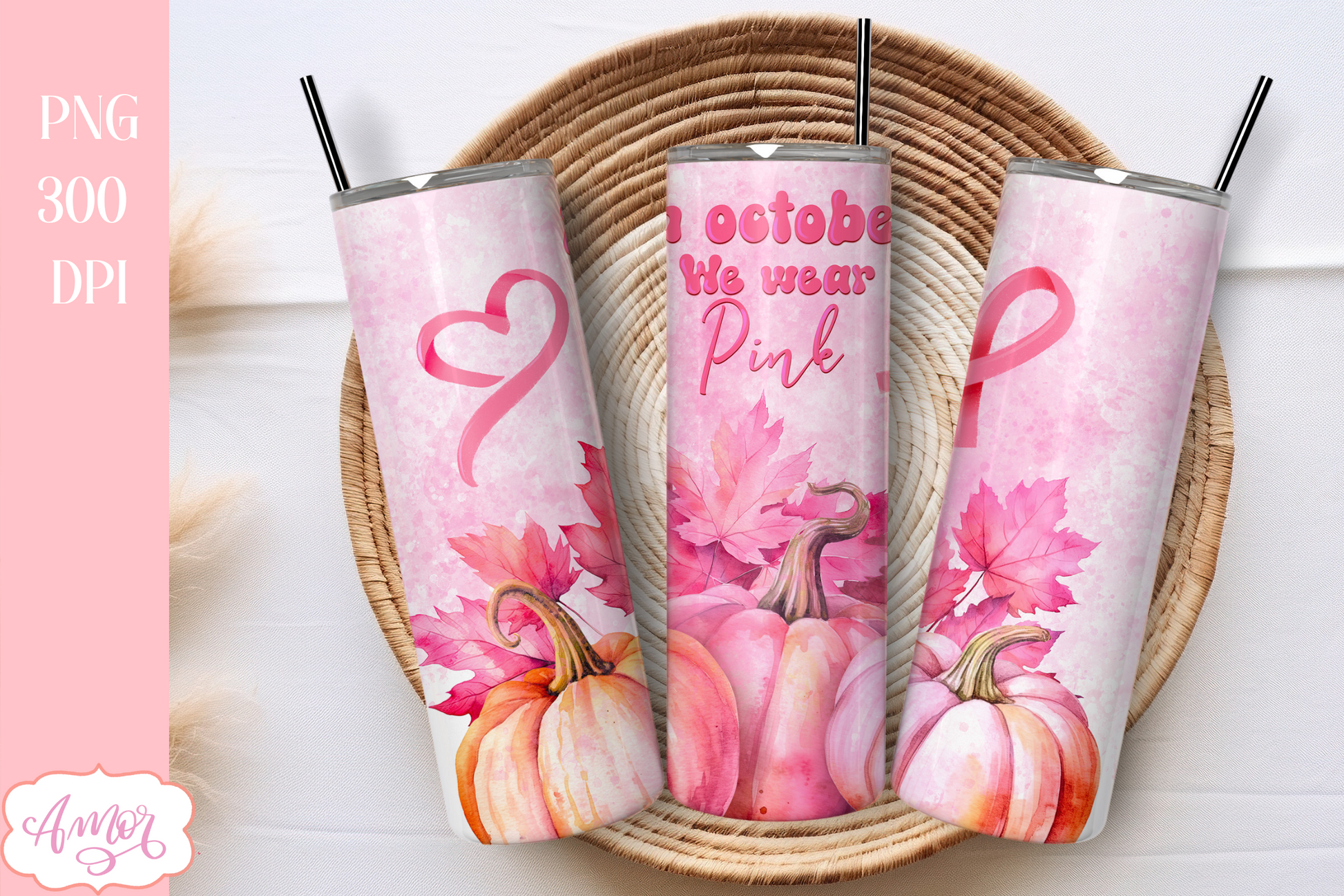 In october we wear pink tumbler PNG for sublimation