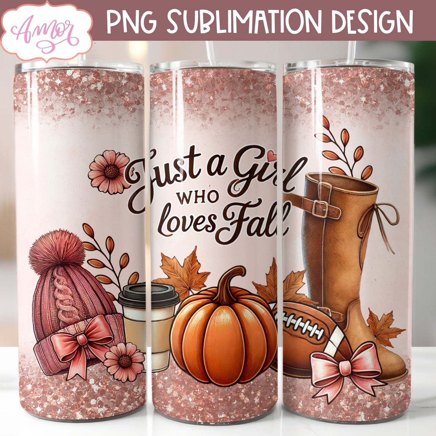 Just a girl who loves fall tumbler wrap sublimation PNG 20oz