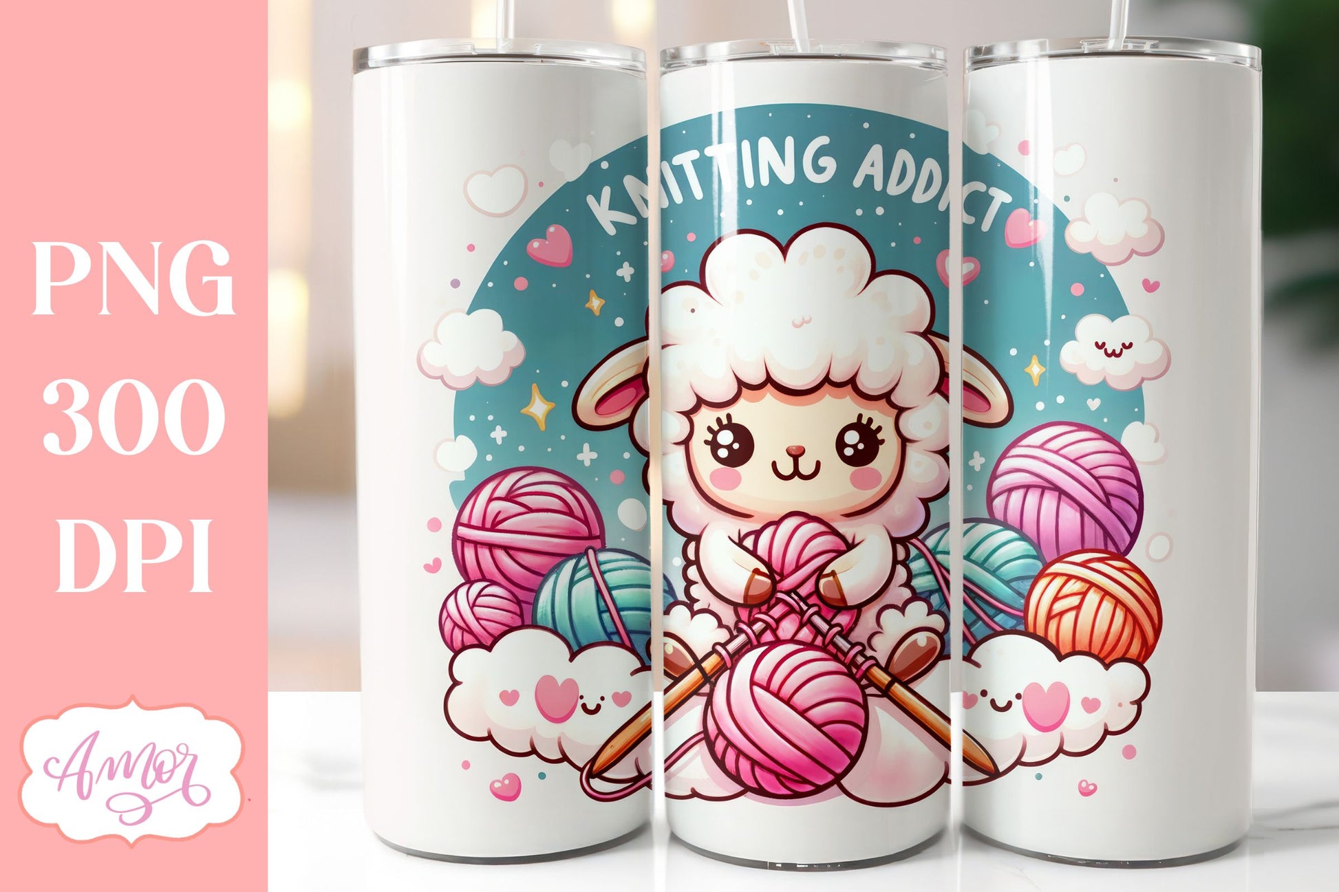 Knitting addict Tumbler wrap sublimation PNG | Yarn lover