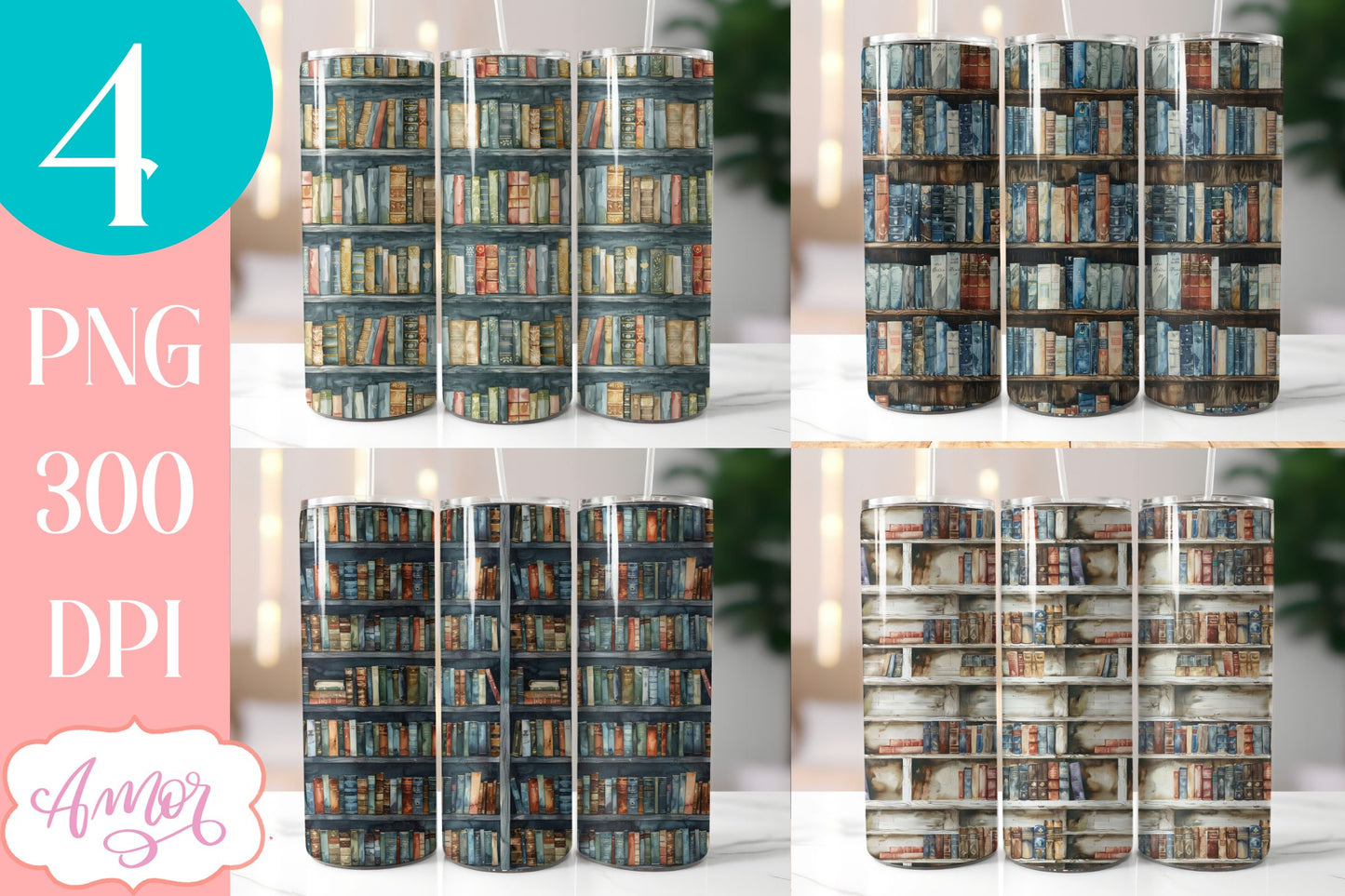 Library tumbler wrap sublimation PNG | Book lover tumbler