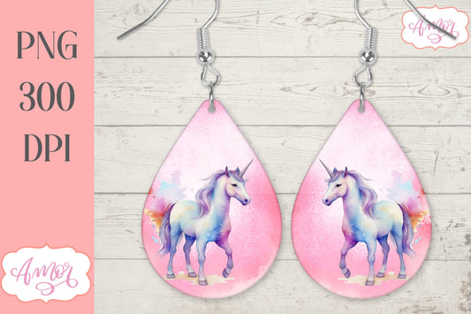 Magical unicorn teardrop earring PNG for sublimation
