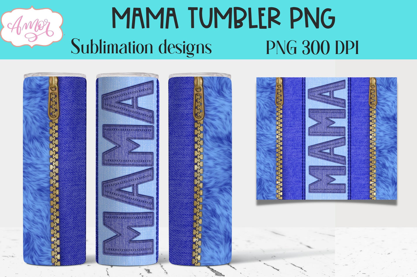 Mama Tumbler wrap PNG for sublimation denim effect