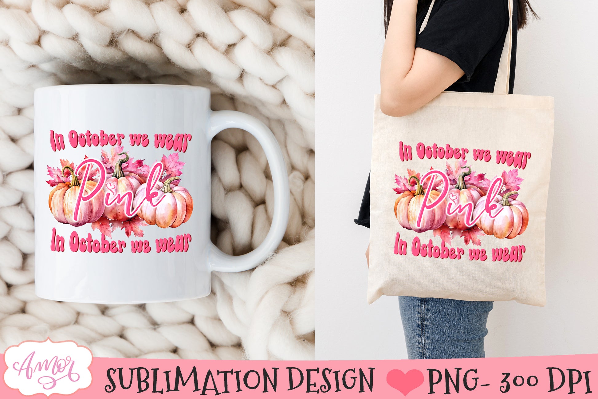 In October we wear pink PNG design for sublimation