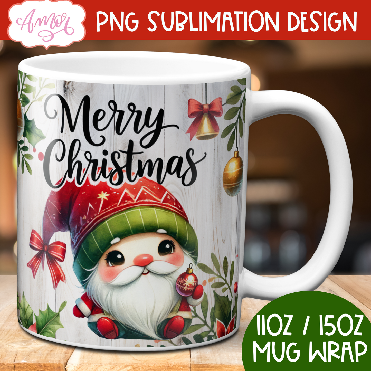 Merry Christmas mug wrap PNG Sublimation | 11oz and 15oz