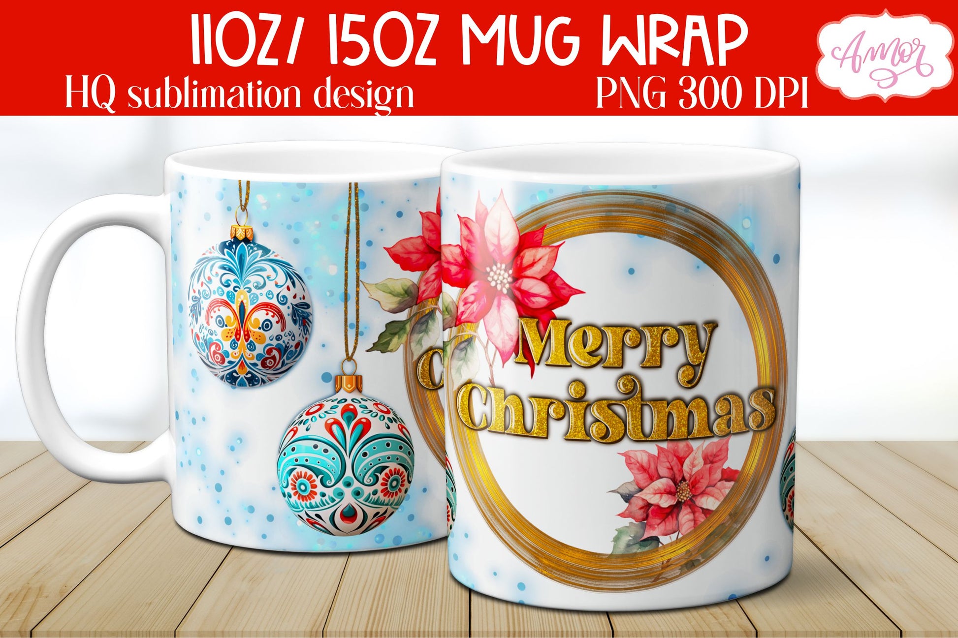 Merry Christmas mug wrap PNG Sublimation 11oz 15oz