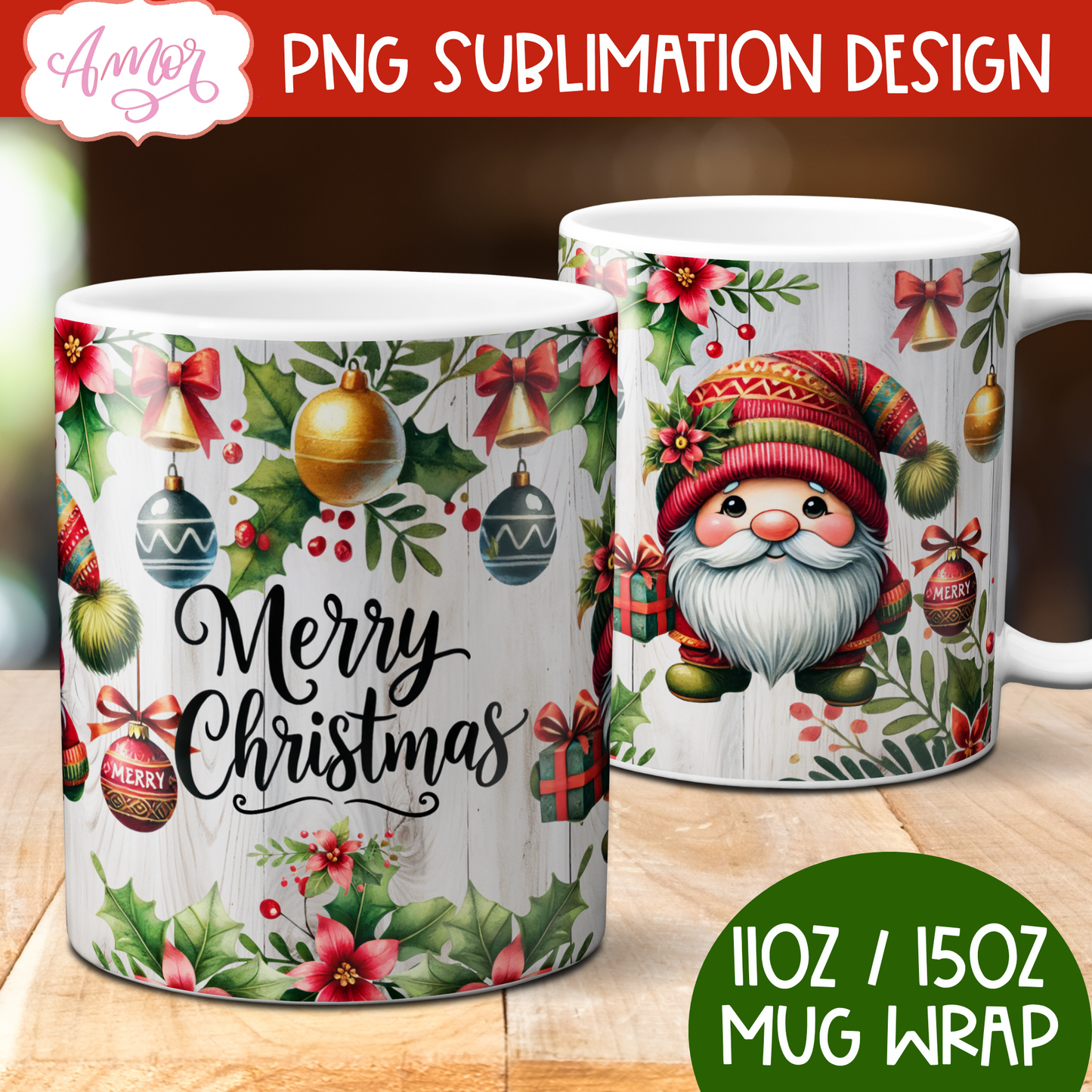 Merry Christmas mug wrap PNG Sublimation | 11oz and 15oz