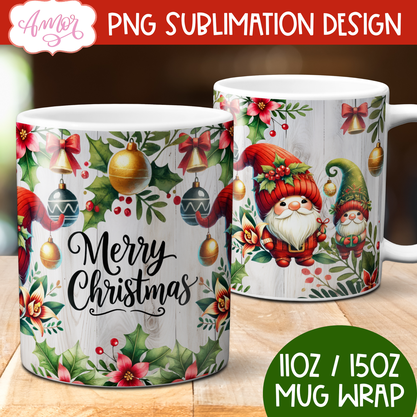 Merry Christmas mug wrap PNG Sublimation | 11oz and 15oz