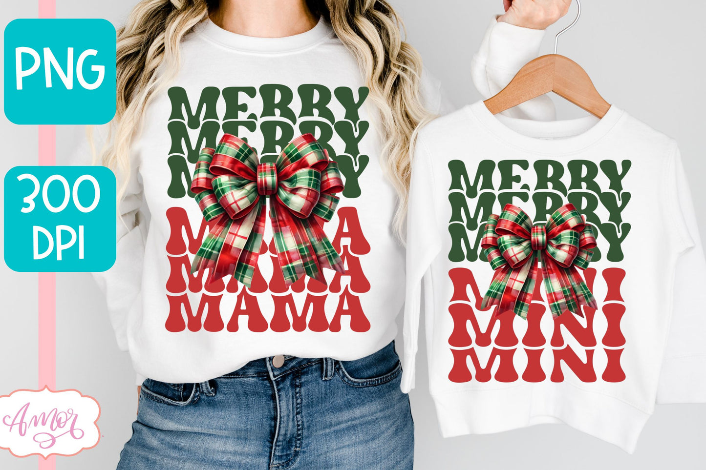 Merry Mama and Mini christmas sublimation PNG designs