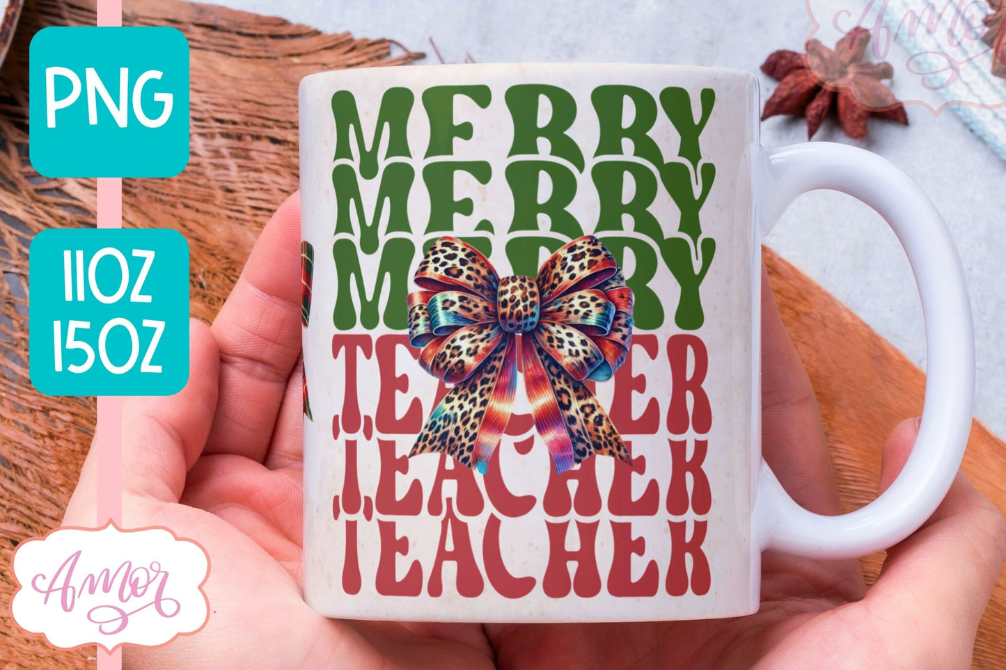 Merry teacher mug wrap PNG | Christmas coffee mug PNG