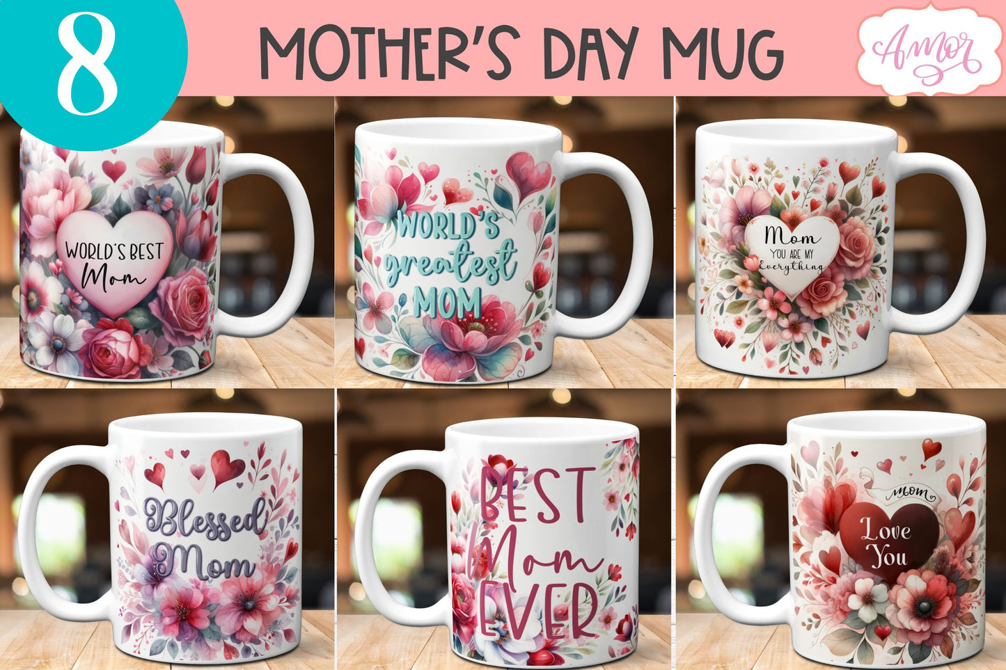 Mom Mug Wrap PNG Bundle| Mother's Day Mug Sublimation