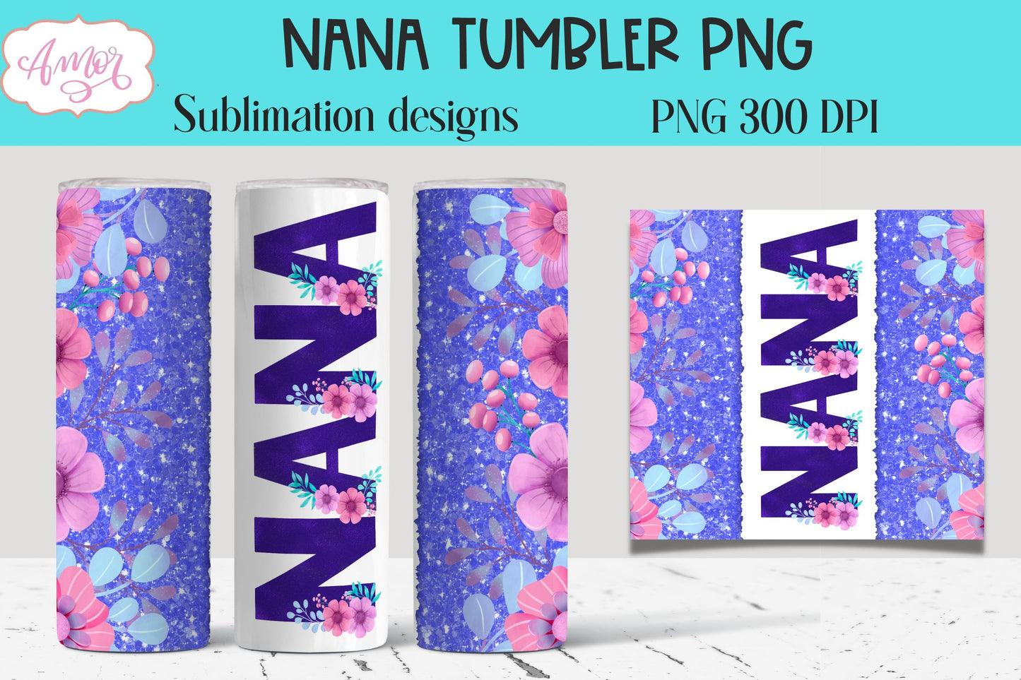 Nana floral template for 20oz tumbler sublimation
