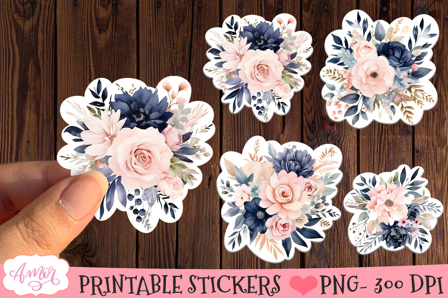 Navy and blush floral stickers for Cricut Print and Cut