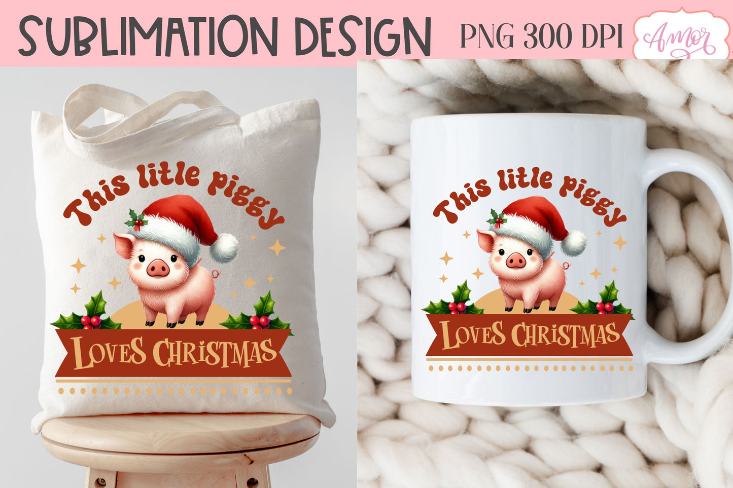 Piggy christmas design PNG | Cute Christmas sublimation