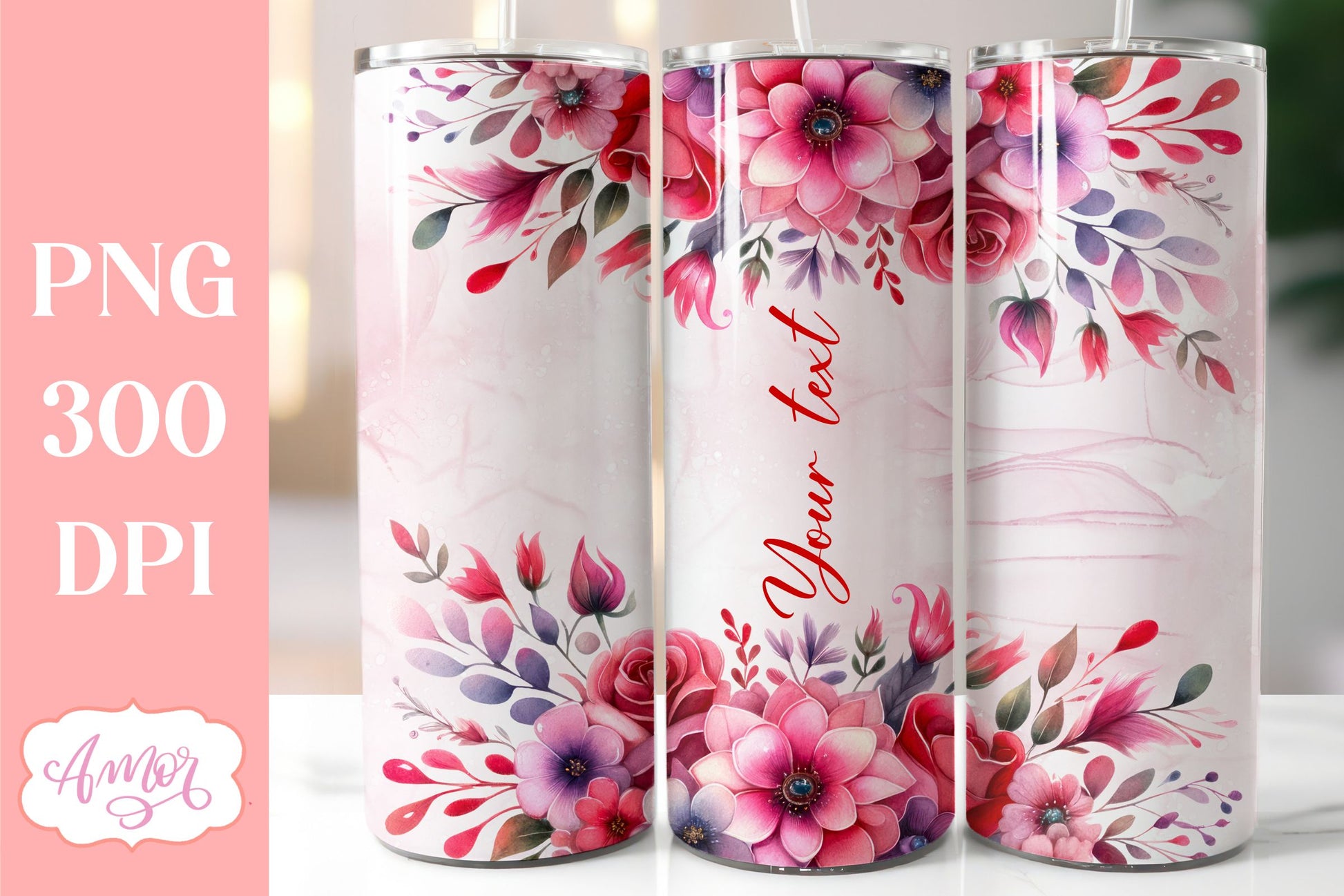 Pink floral tumbler wrap PNG | Customizable tumbler design