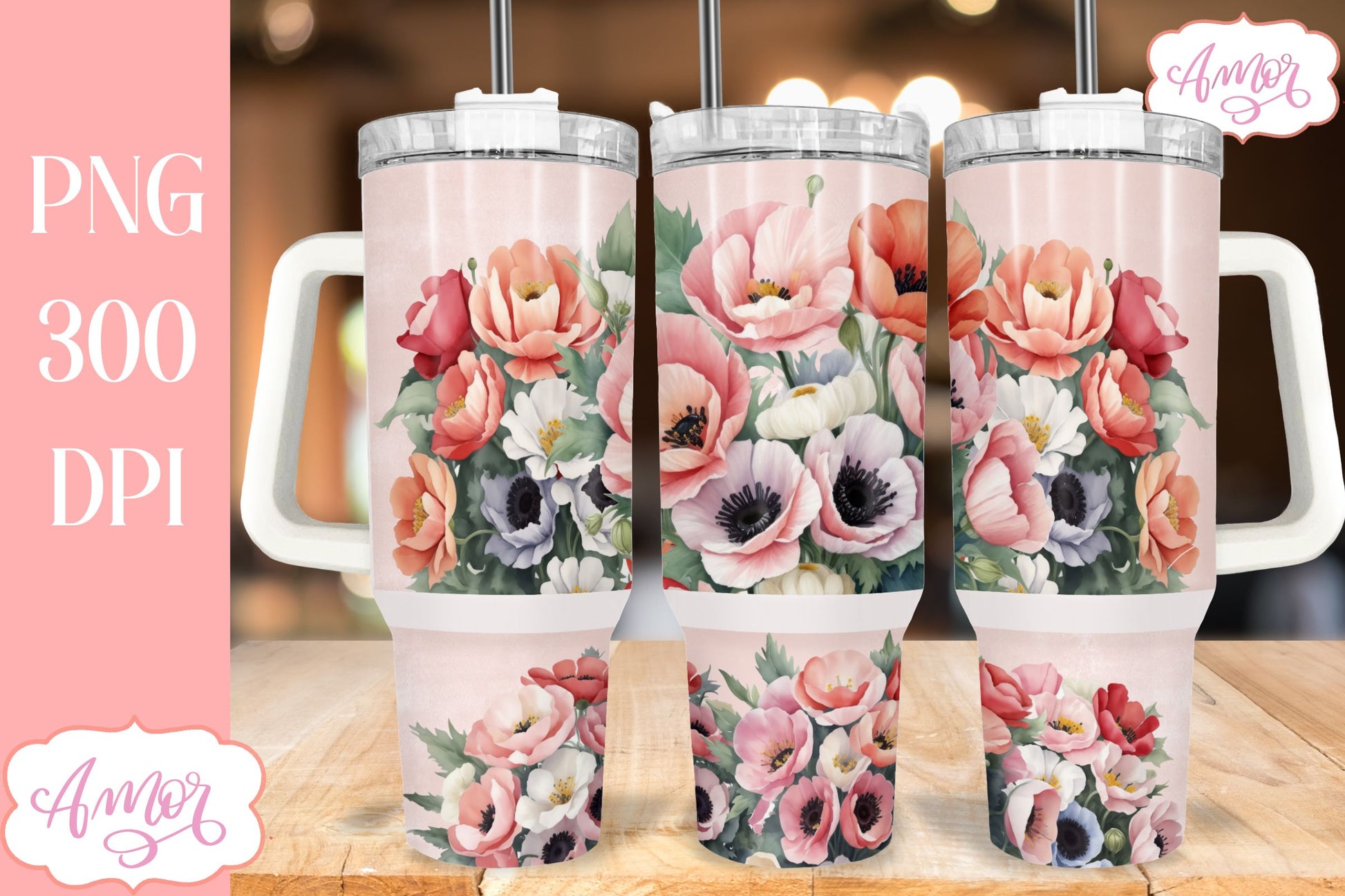 Poppy flowers 40 oz tumbler wrap | Spring PNG sublimation