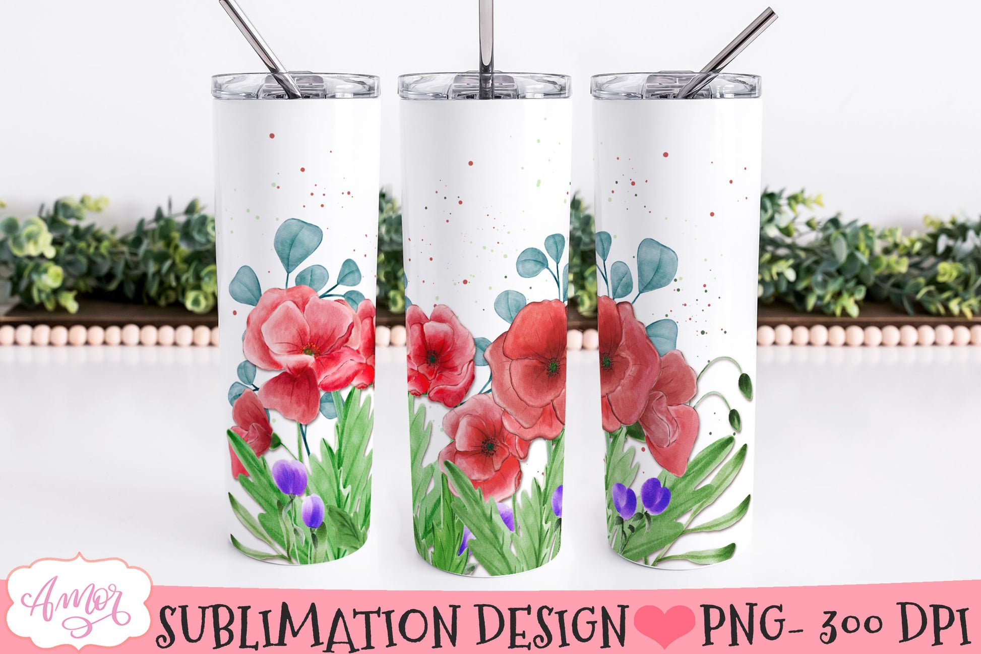 Watercolor Spring Floral Tumbler Wrap for Sublimation BUNDLE