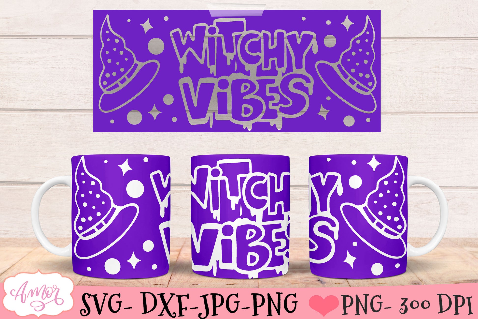 Witchy vibes mug wrap SVG for infusible ink for Halloween