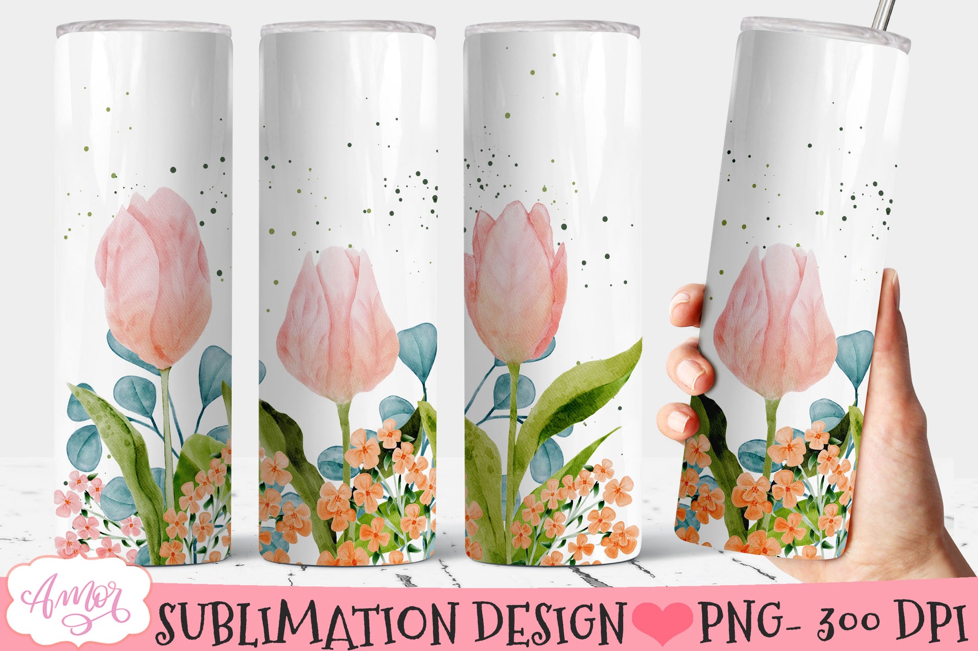 Watercolor Spring Floral Tumbler Wrap for Sublimation BUNDLE