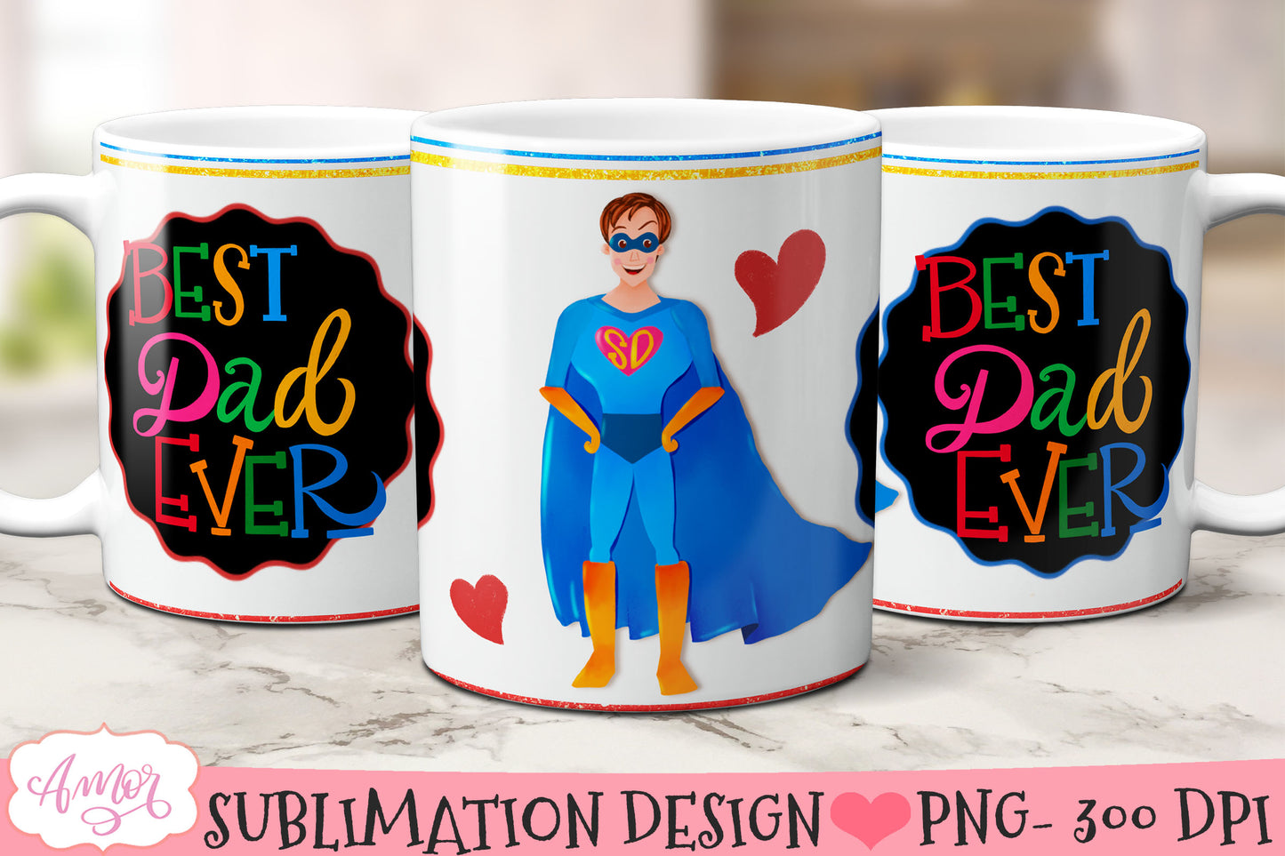 Super Dad Mug Wrap PNG Bundle for Father's Day