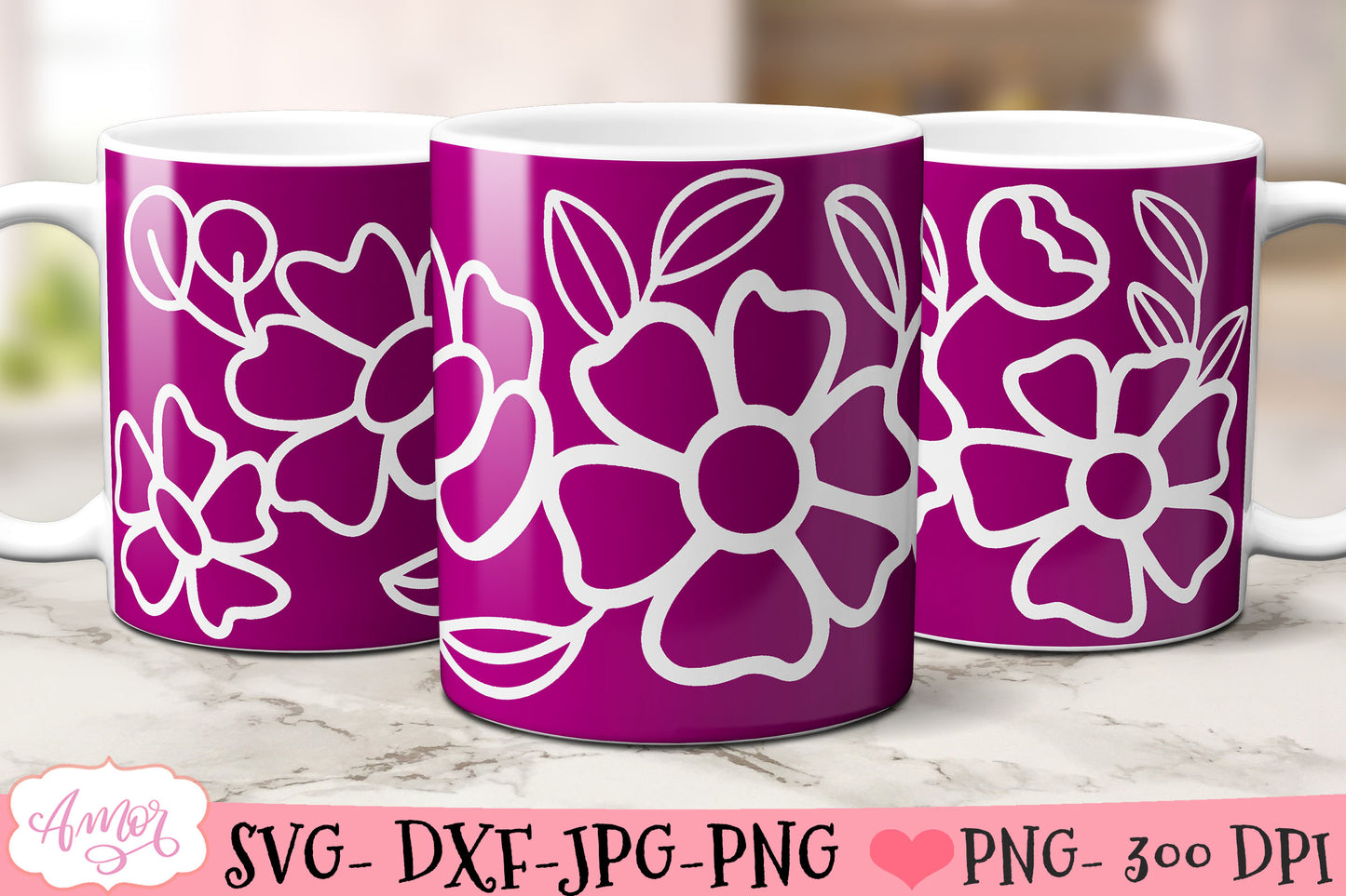 Floral mug wrap SVG for infusible ink  Spring 12oz mug SVG