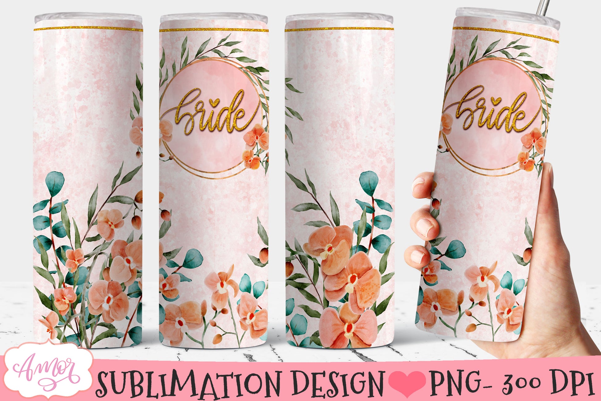 Floral Wedding Tumbler Wraps for Sublimation BUNDLE