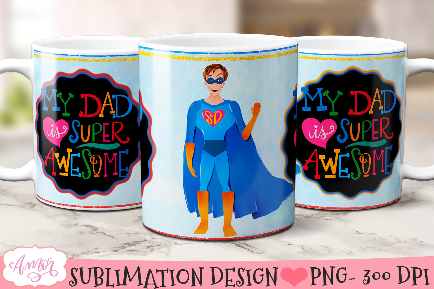 Super Dad Mug Wrap PNG Bundle for Father's Day