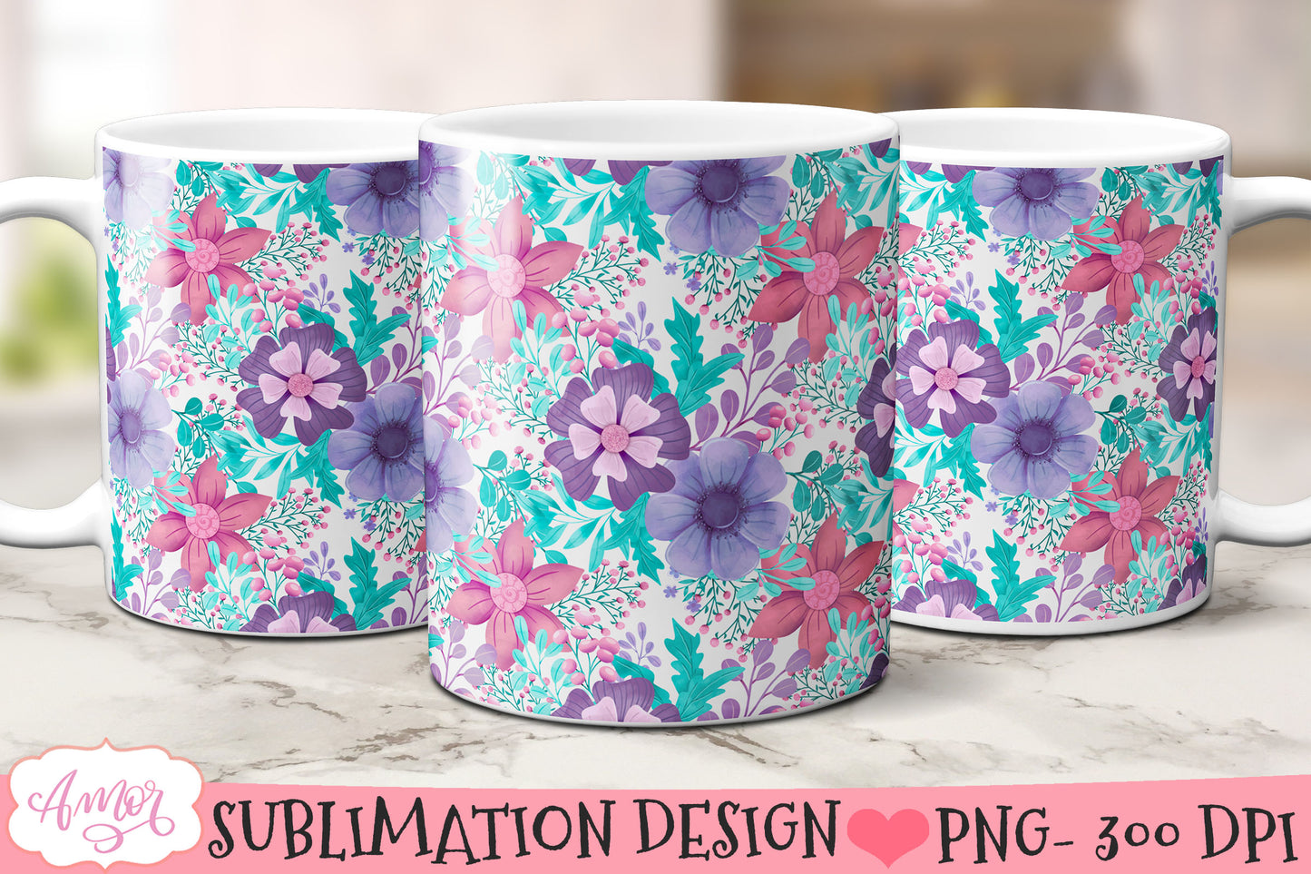 Floral designs for 11oz and 15oz mug sublimation