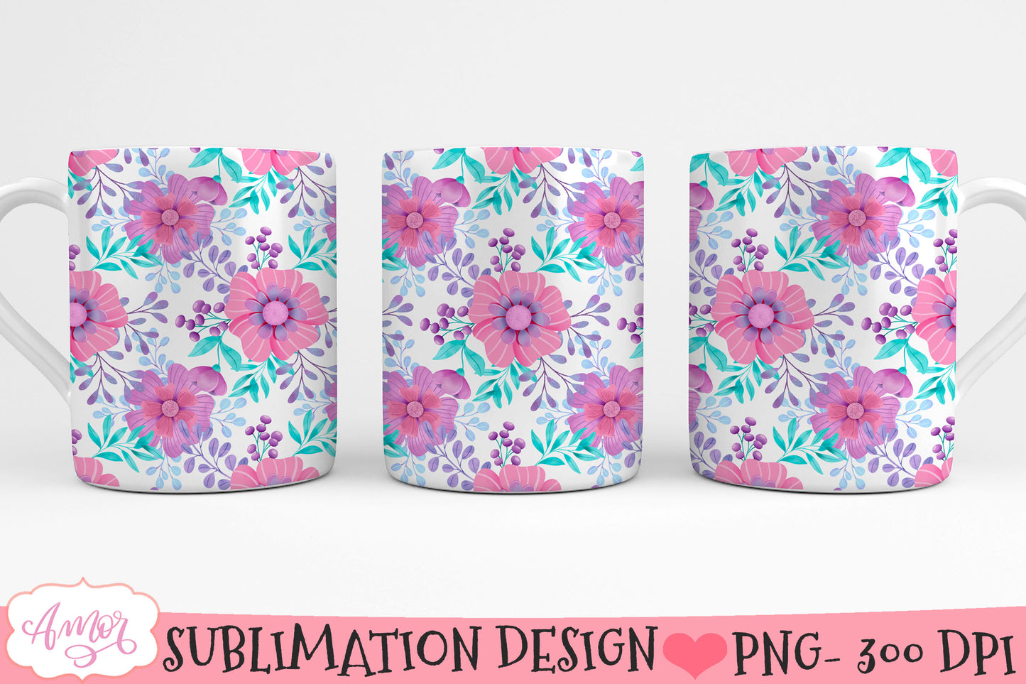 Floral designs for 11oz and 15oz mug sublimation