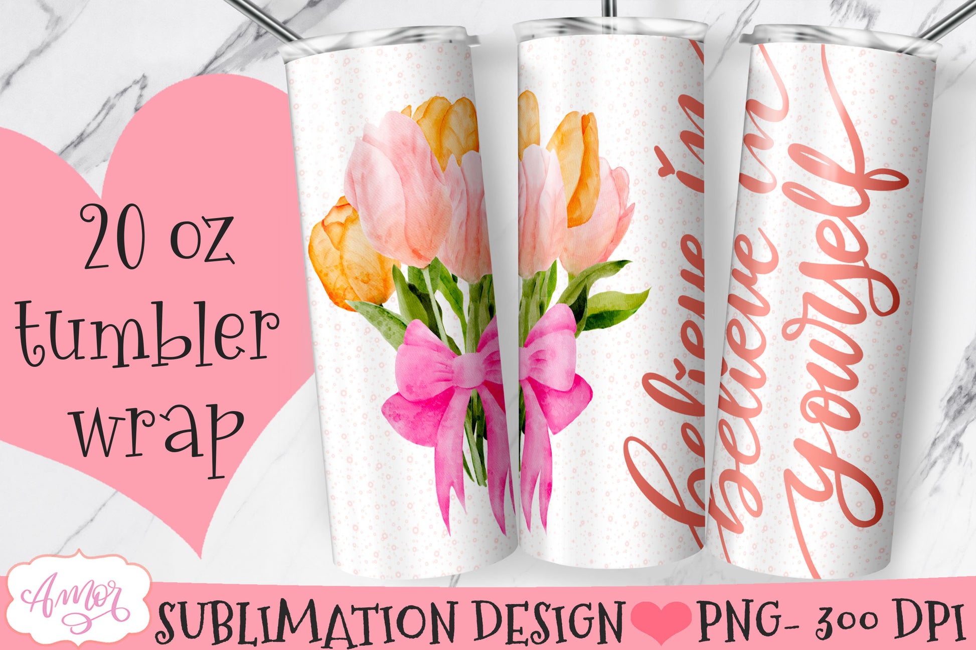 Watercolor Spring Floral Tumbler Wrap for Sublimation BUNDLE