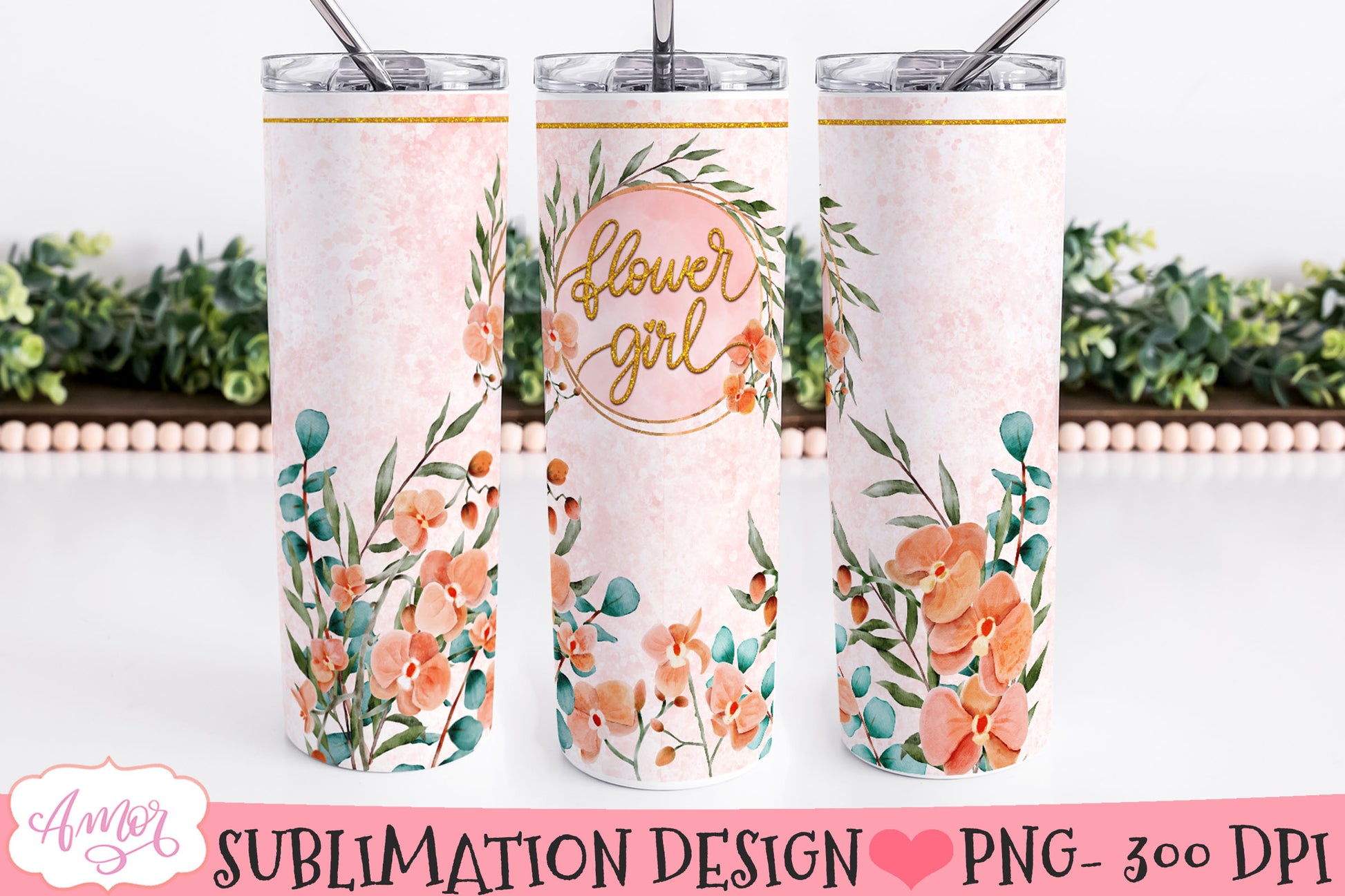 Floral Wedding Tumbler Wraps for Sublimation BUNDLE