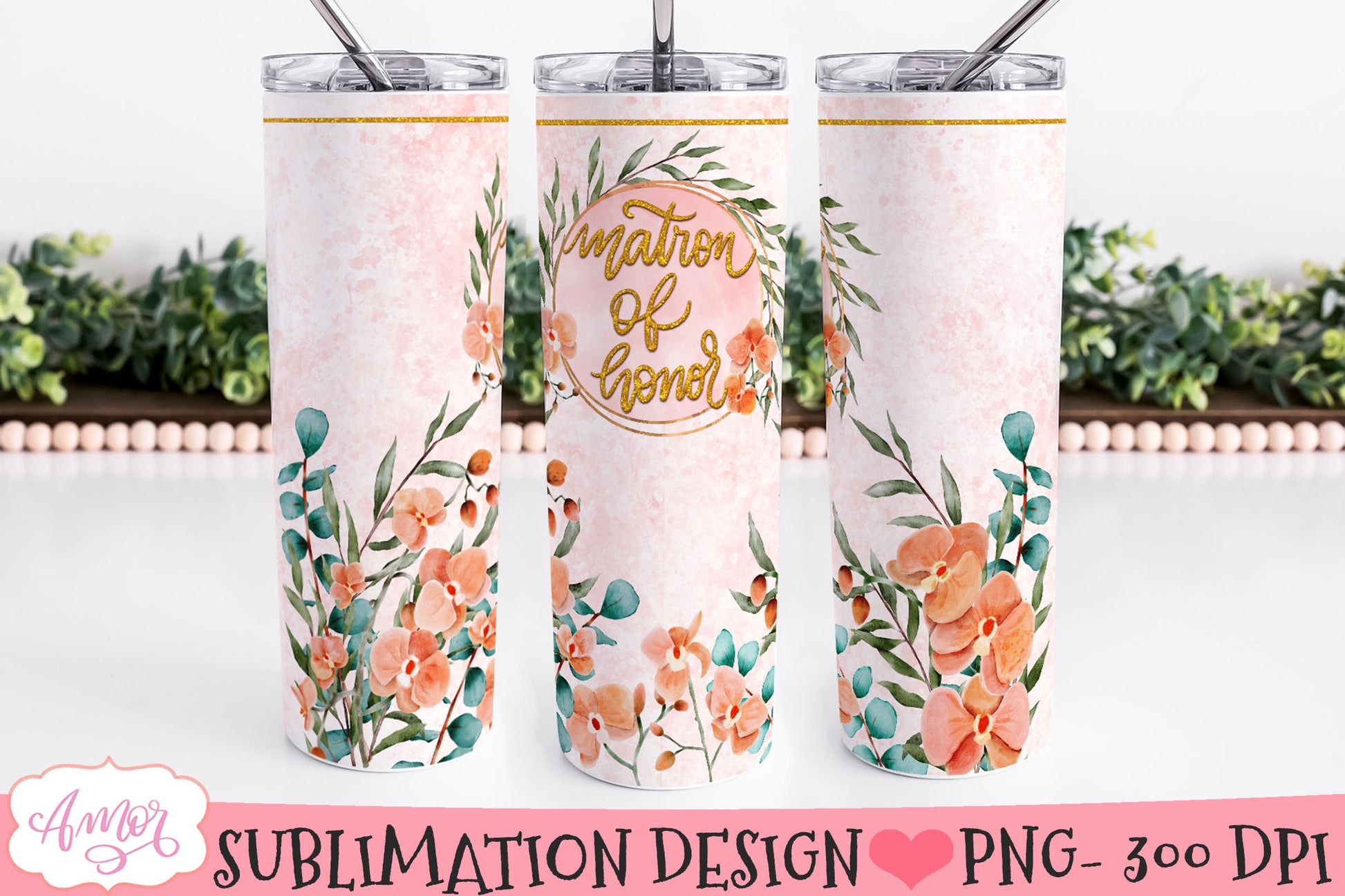 Floral Wedding Tumbler Wraps for Sublimation BUNDLE