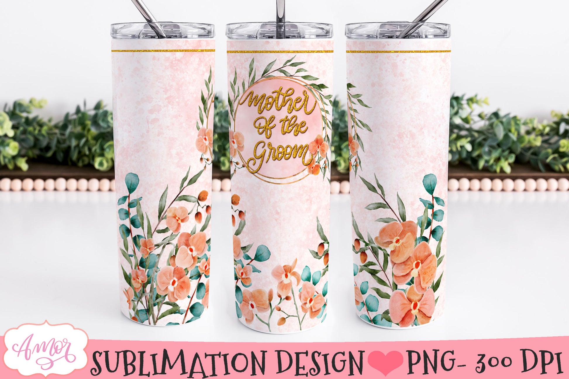 Floral Wedding Tumbler Wraps for Sublimation BUNDLE