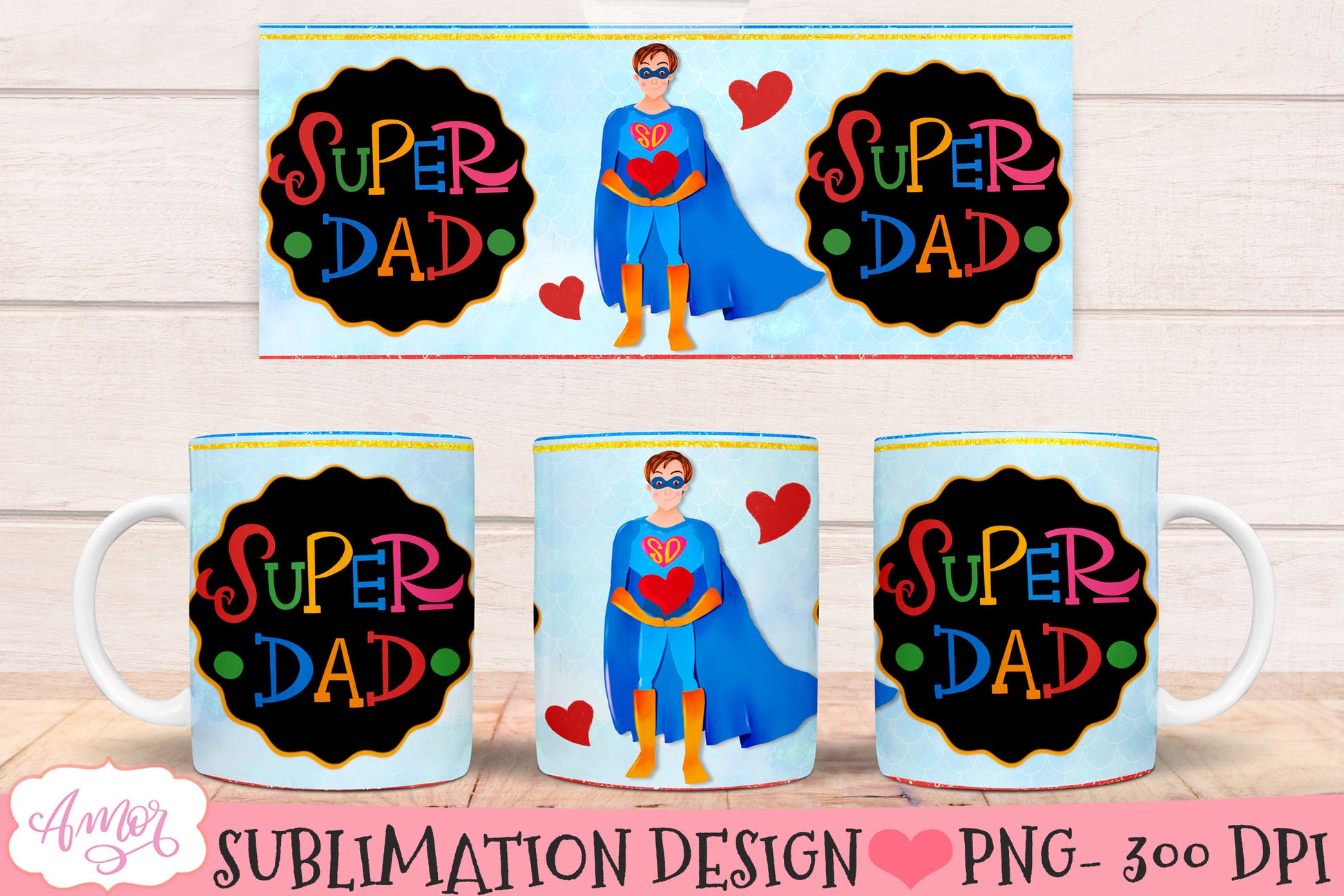 Super Dad Mug Wrap PNG Bundle for Father's Day