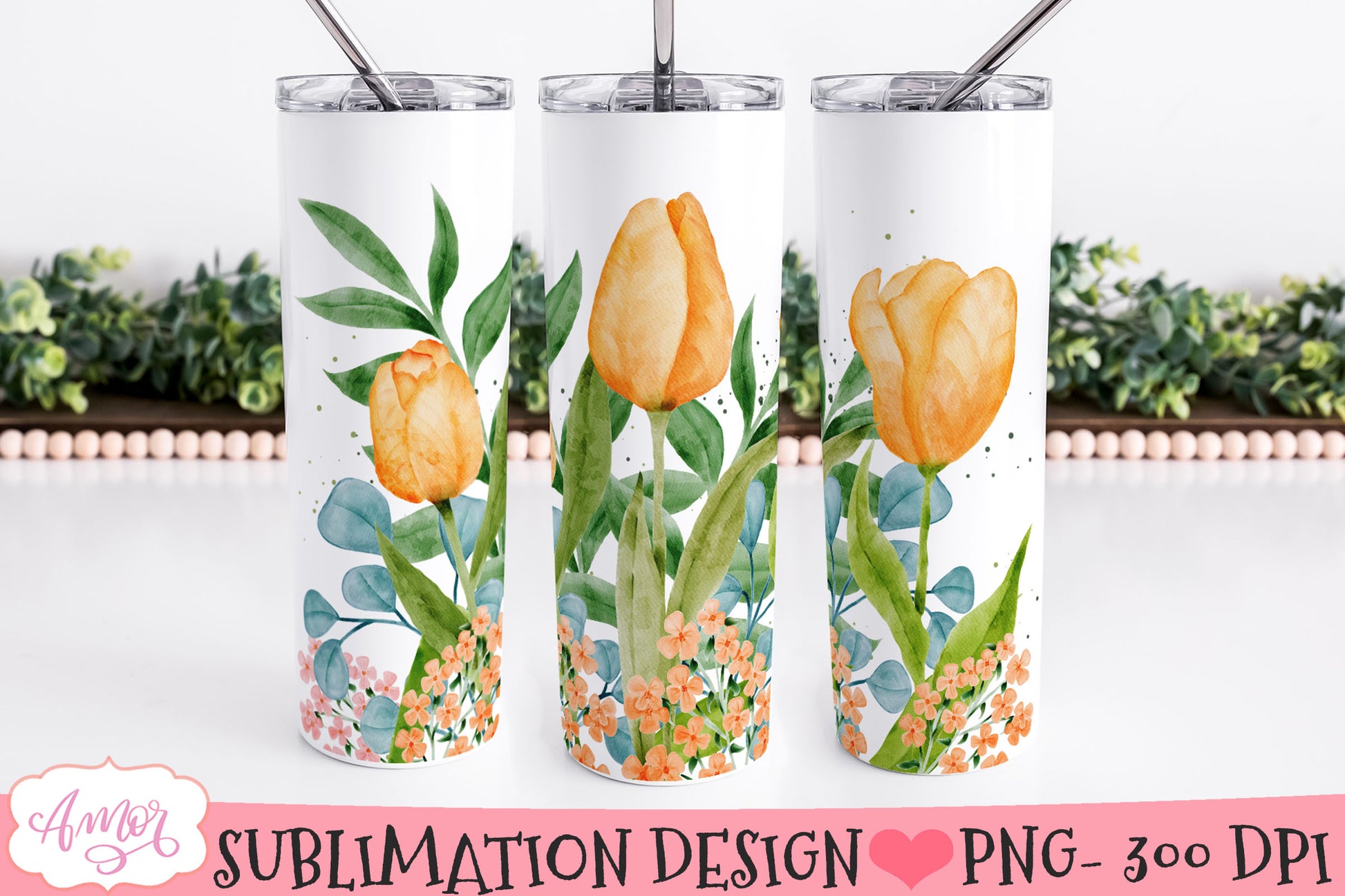 Watercolor Spring Floral Tumbler Wrap for Sublimation BUNDLE