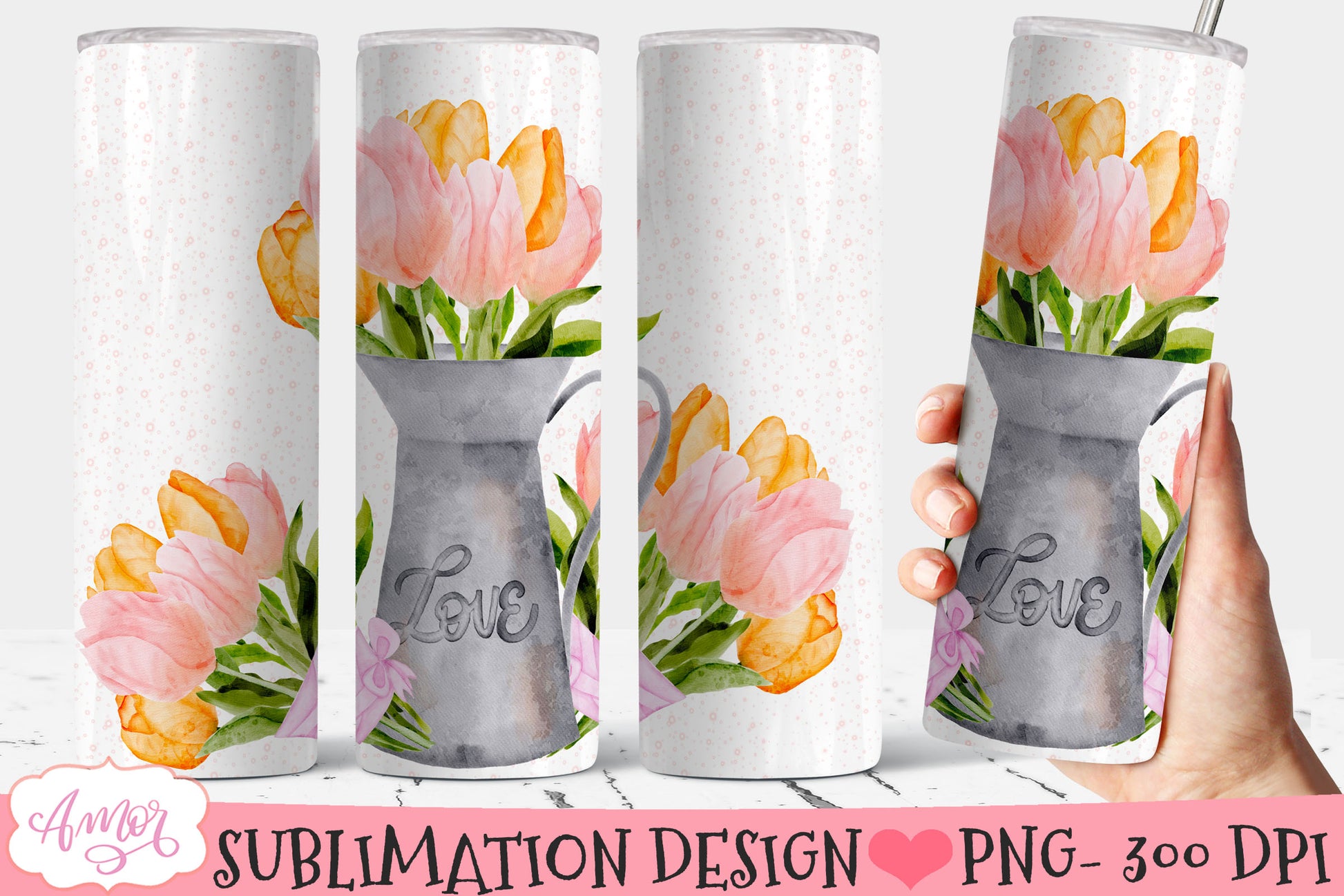 Watercolor Spring Floral Tumbler Wrap for Sublimation BUNDLE